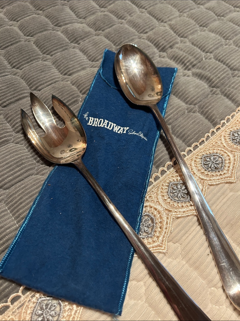 Stainless Steel Serving Spoon and Fork Set - Silver